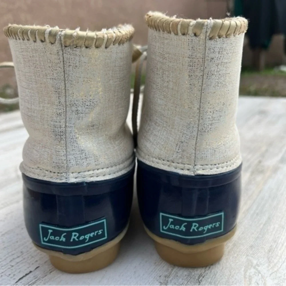 Jack Rogers‎ Boots Size 7 Womens Chloe Duck Outdoor Rain Gold Shimmer Blue